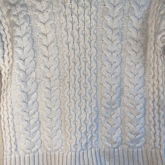 J Jill Lambs Wool sweater cable chunky fisherman S Ivory Nordic preppy Lagen - Picture 7 of 7